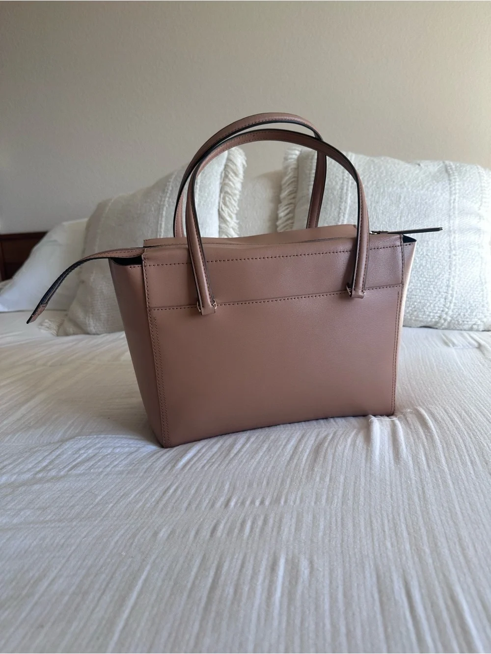Tory Burch Parker Small Leather Tote Bag Cardamom Tan Brown Gold Hardware